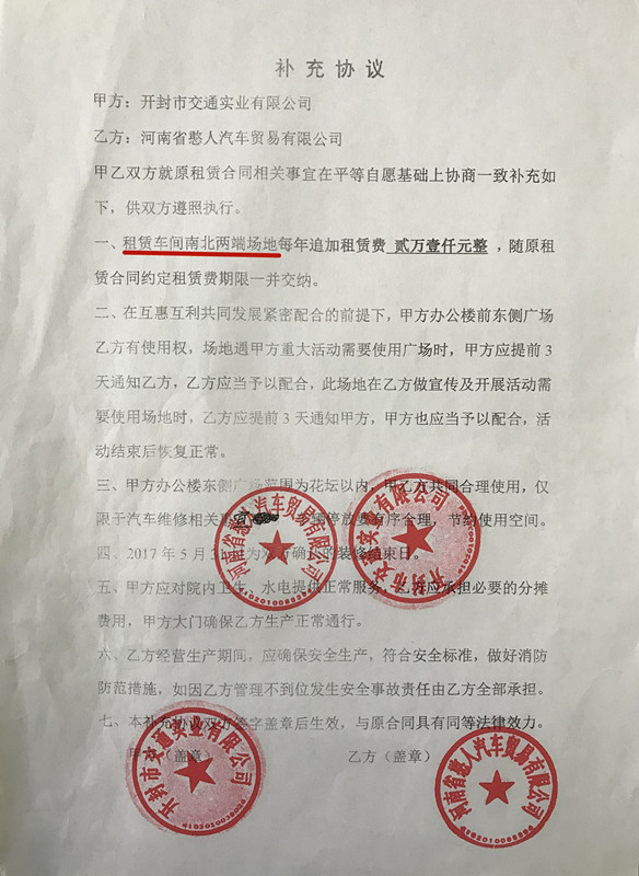 开封交通实业公司就与河南省憨人汽车贸易有限公司租赁纠纷的说明
