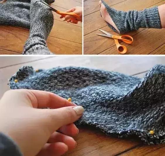 旧毛衣手工针织帽,旧毛衣改袜子帽子手套