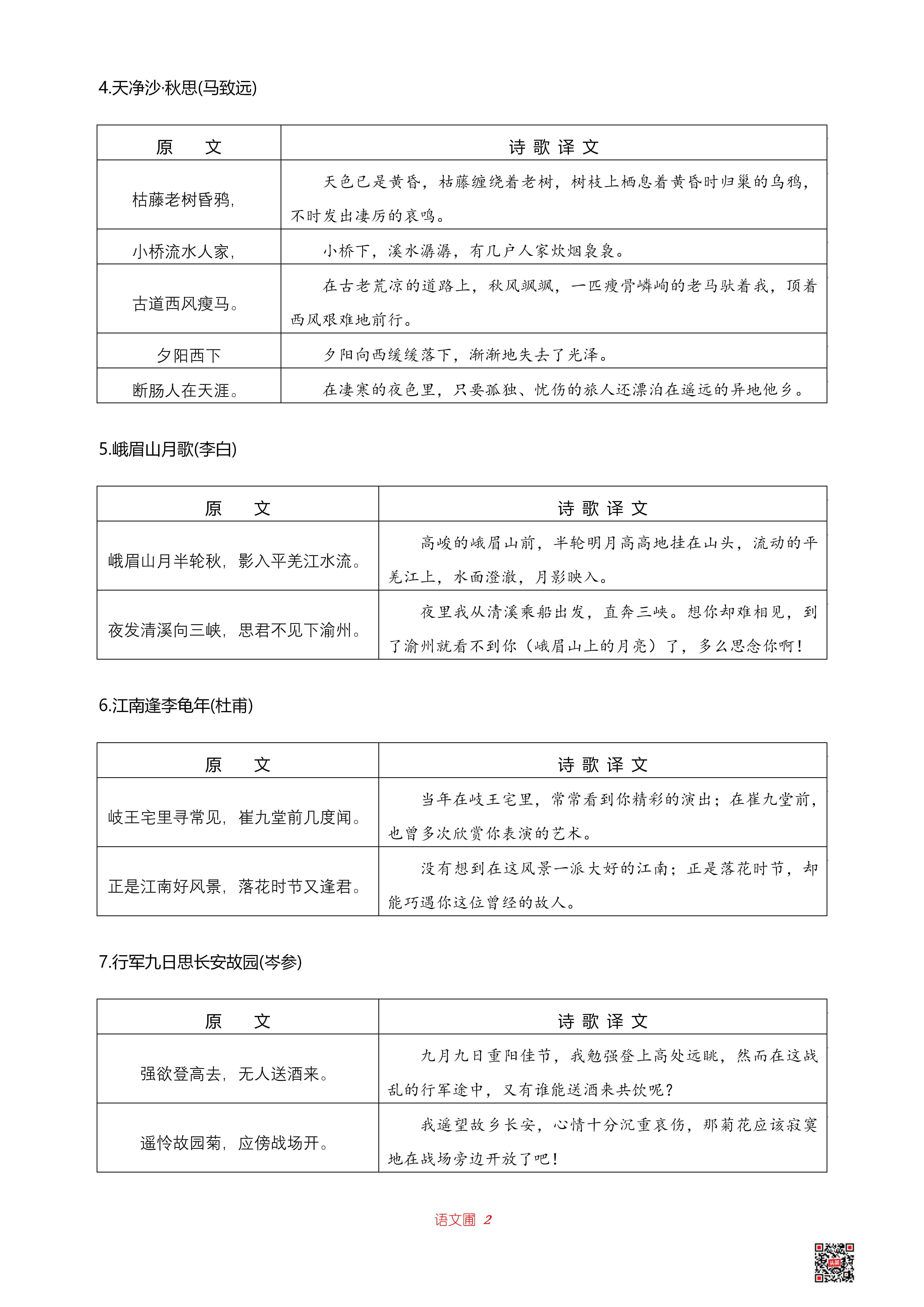 七年级上下册语文古诗词整理,人教版语文七年级古诗词