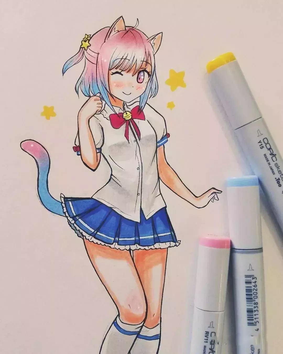 可爱动漫人物手绘马克笔,马克笔好看的动漫人物