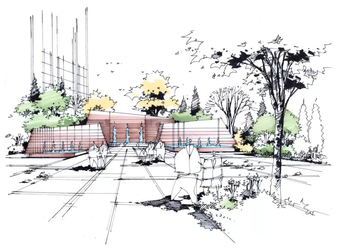 手绘效果图设计详解,干货五幅景观手绘效果图步骤图解