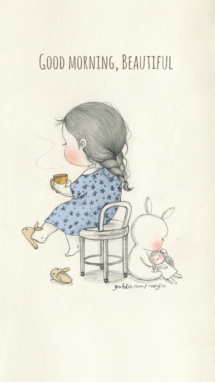 少女与兔子插画,兔子手绘创意插画