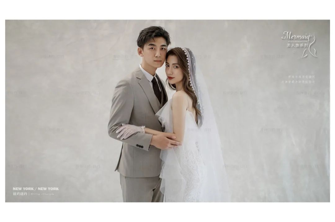 白色蝴蝶结油画婚纱照,森系油画风格婚纱照不戴帽子戴花