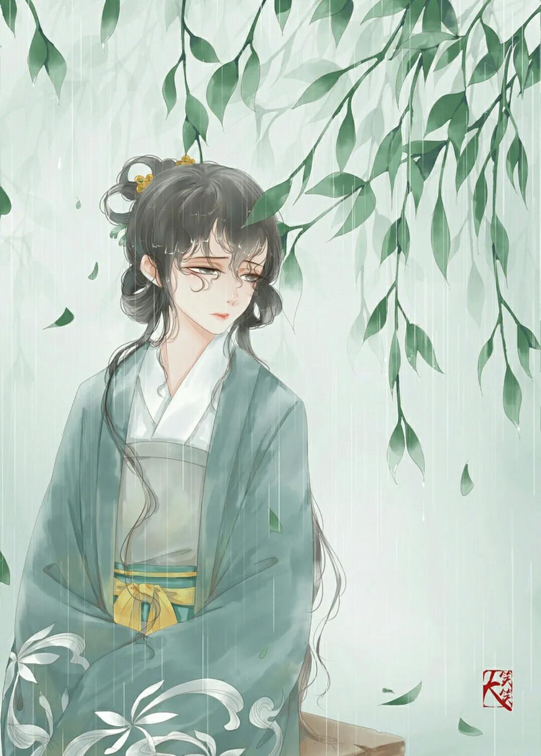 古风水墨花草插画图,古风风景插画全屏壁纸