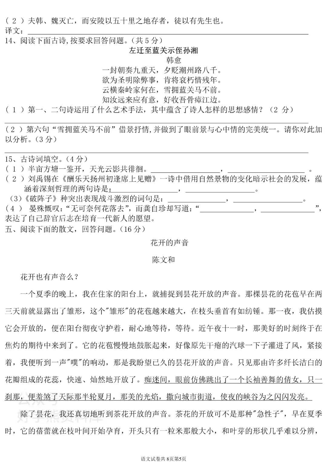 中考语文试卷推荐整套模拟题,中考真题语文题