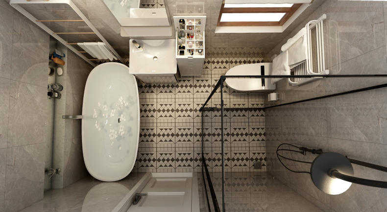 卫生间装浴缸的效果图干湿分离,带浴缸汗蒸房的豪华卫生间设计