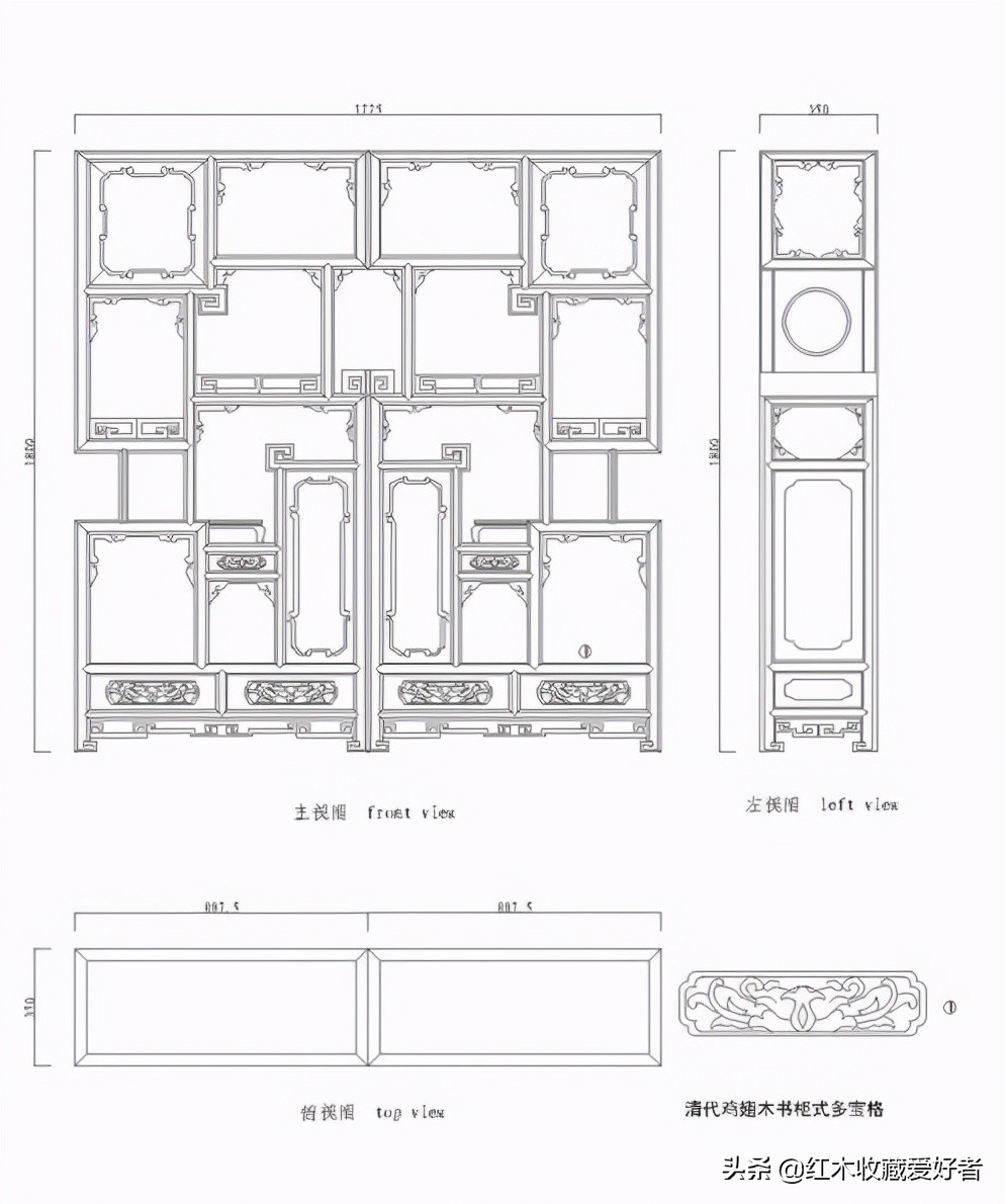 中国传统家具手绘三视图,古典家具设计图纸