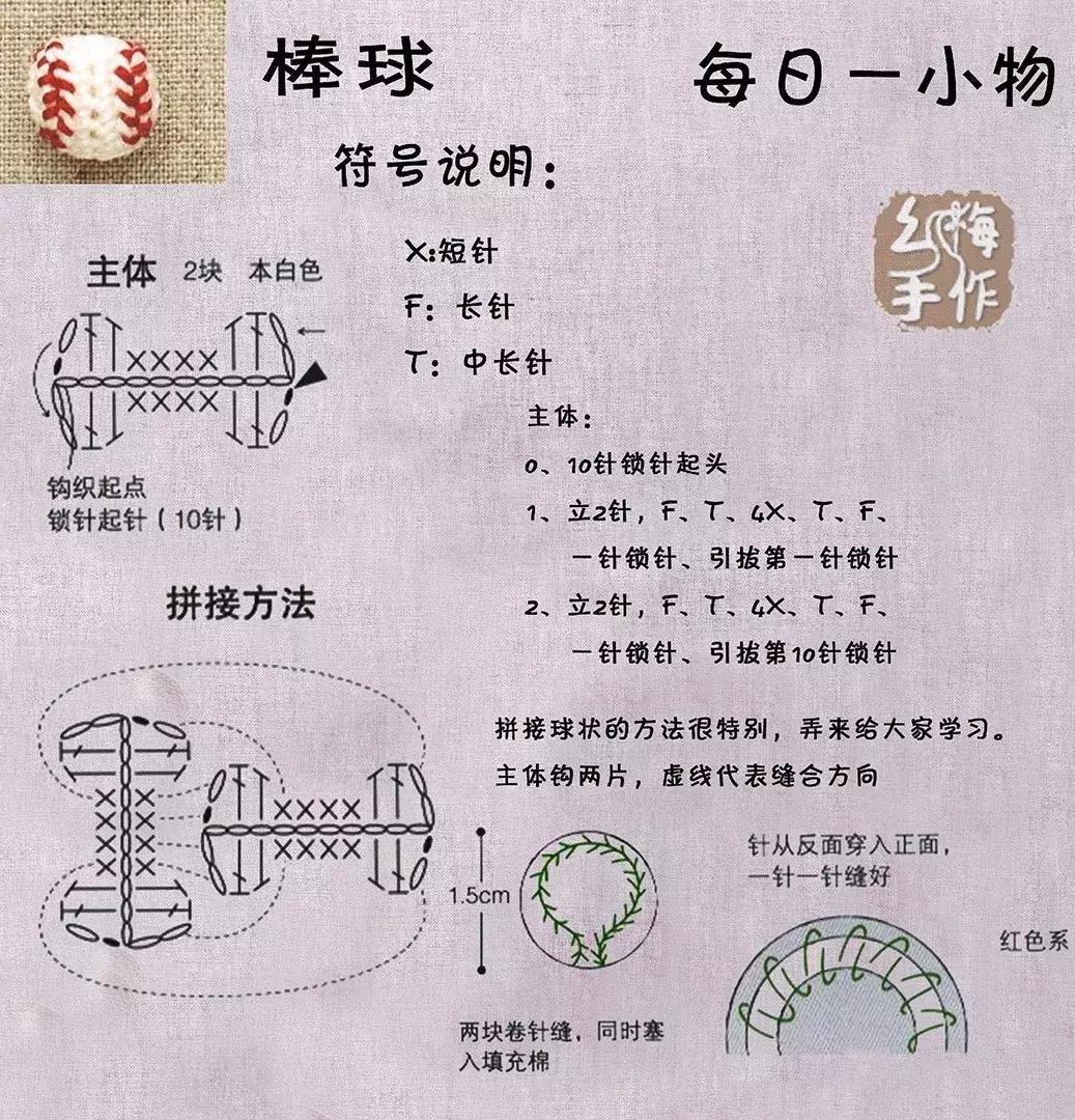 钩针足球篮球,钩针棒球图案