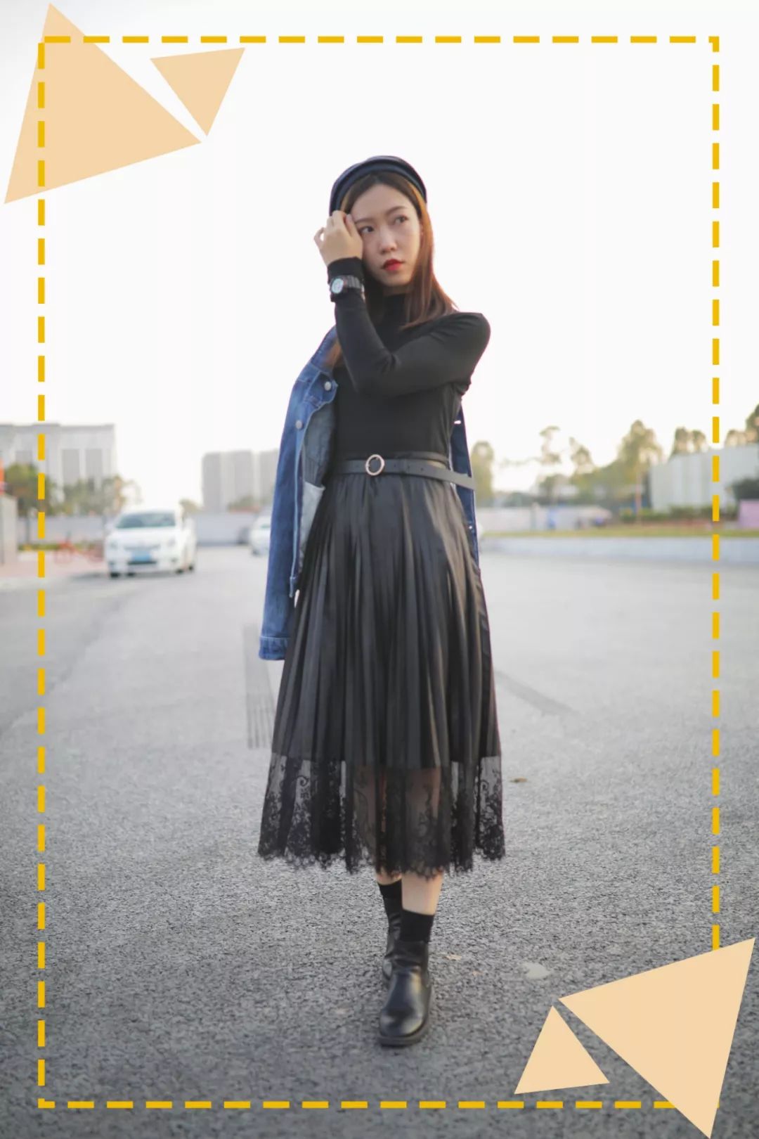 马丁靴+小黑裤，冬日保暖显高CP