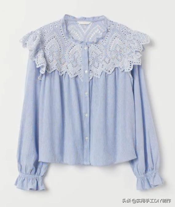 2020蕾丝领时尚气质纯色衬衣,时尚设计荷叶花边纽扣套头衬衫