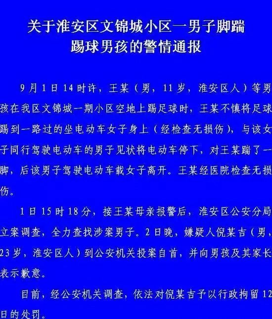男子飞踹路边踢球小孩被暴打,踹飞踢球小男孩被拘留