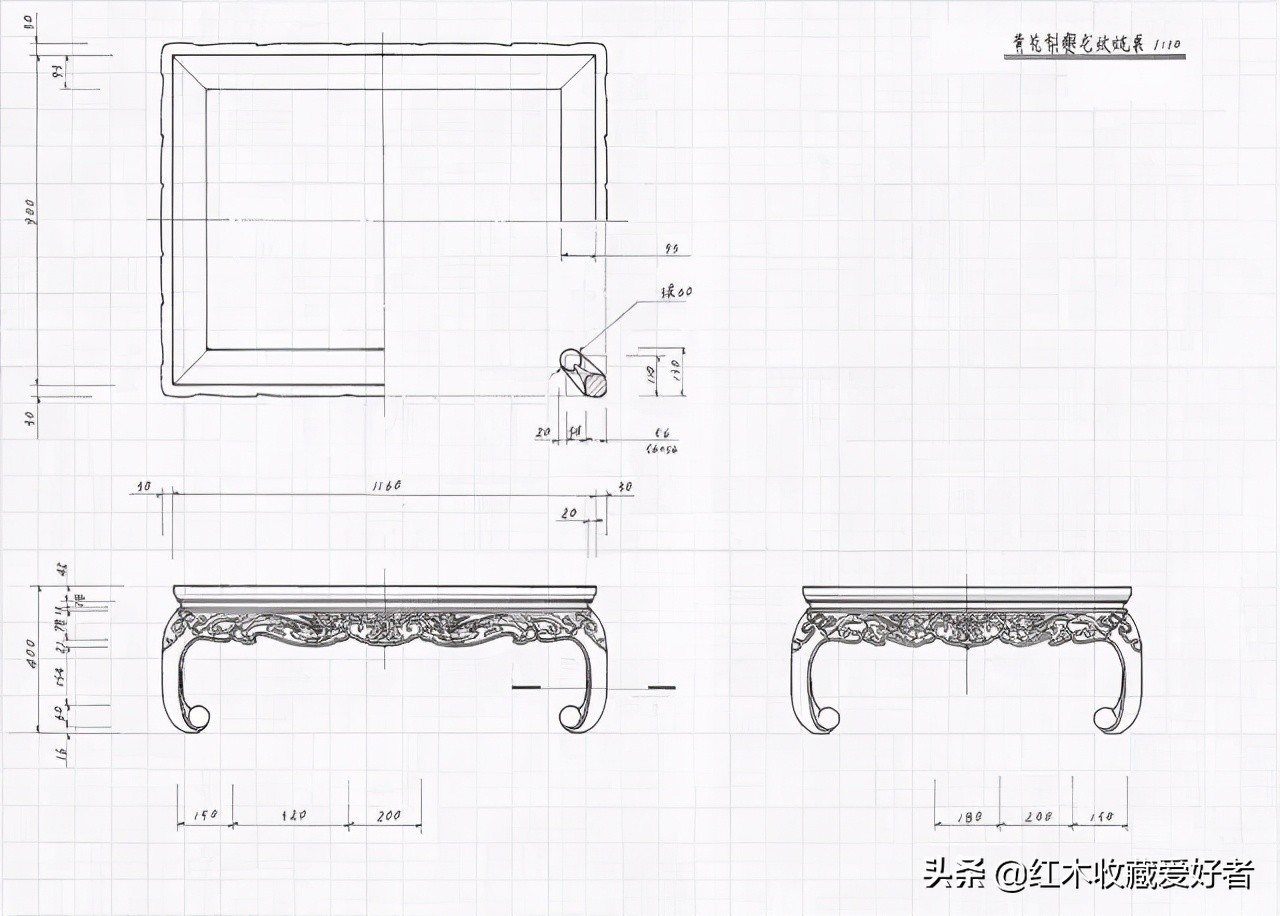 中国传统家具手绘三视图,古典家具设计图纸