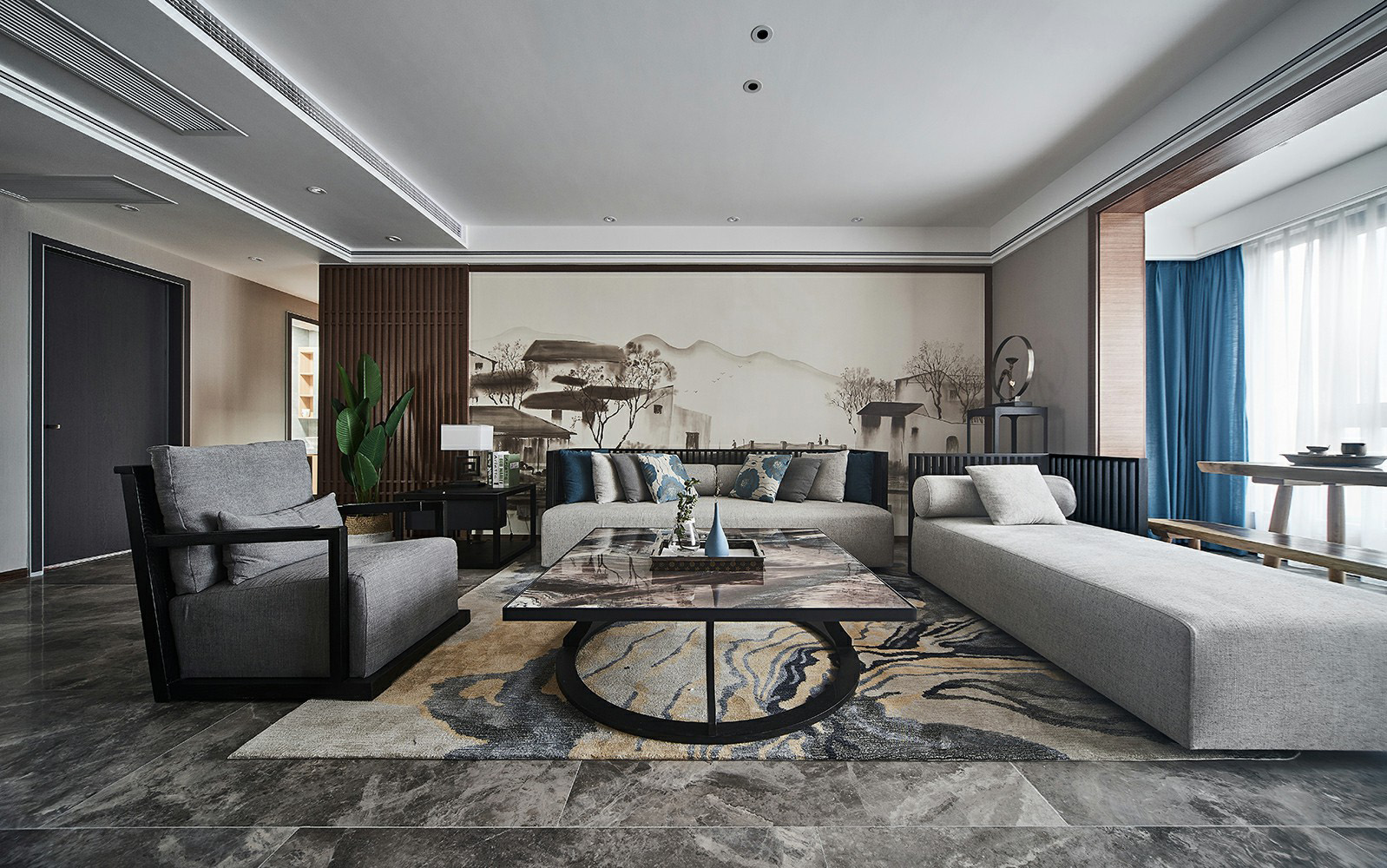 房子装修漂亮便捷的背景墙来啦,背景墙较短新中式效果图大全