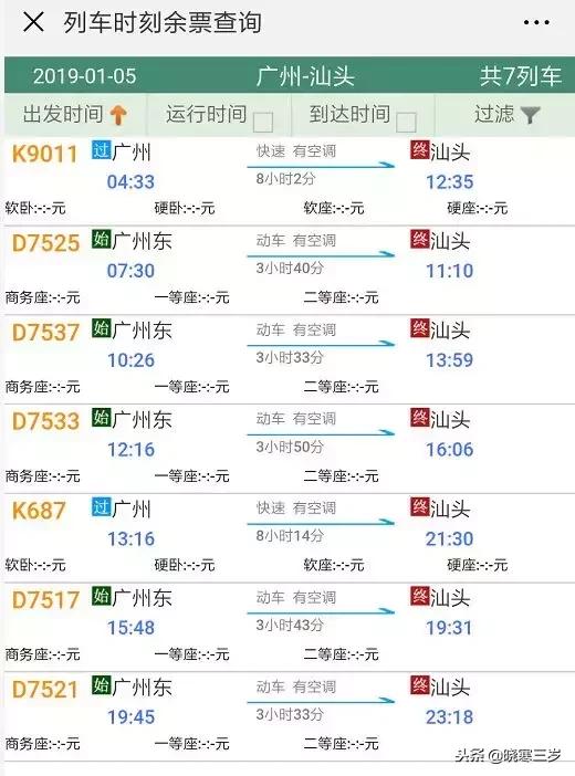 广深的潮汕吃货们开心了,官网已上线汕头站1月5号动车票信息