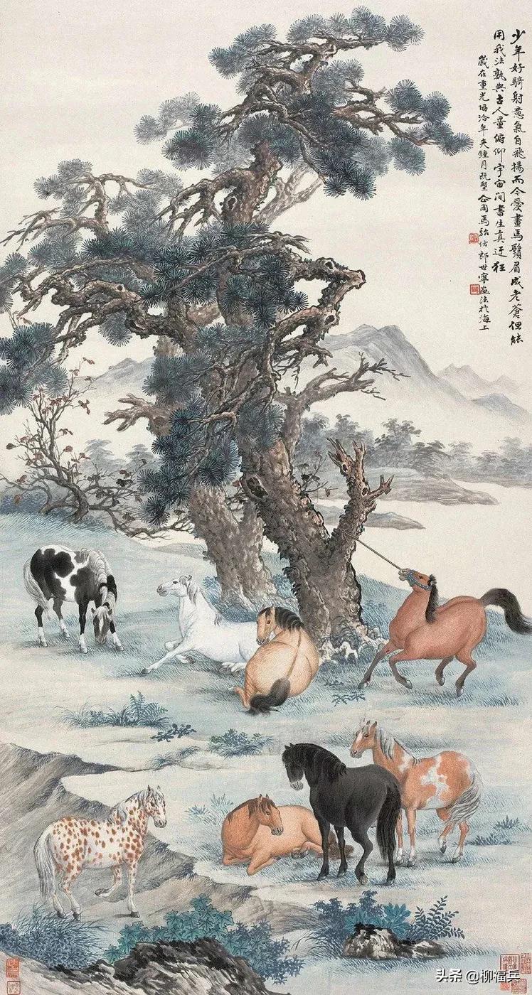 国画《八骏图》作品题款,名家精品国画八骏图欣赏