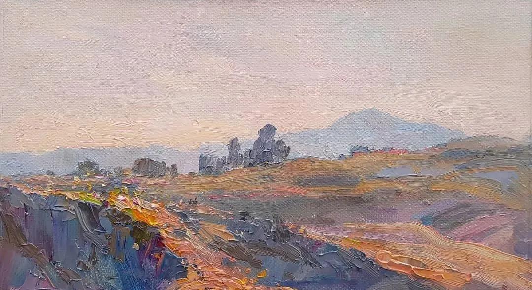 氛围感风景油画作品简单初学者,简单的小清新系油画