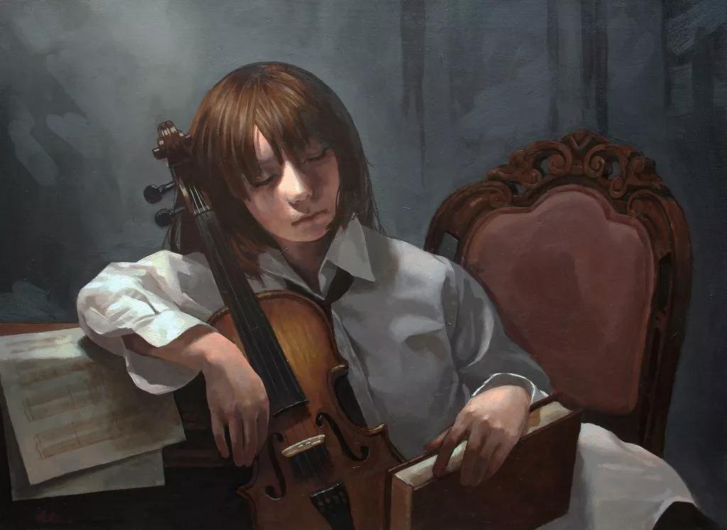 油画日系动漫,油画里的唯美少女