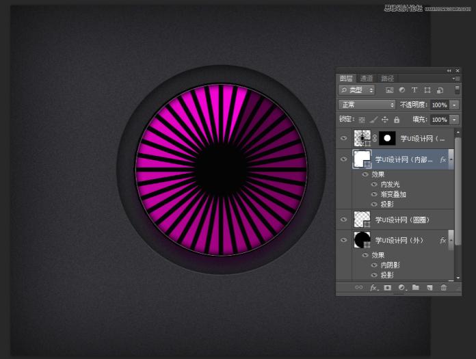 AdobePhotoshop制作蓝色儿童凉鞋图片+紫色风格UI圆形按钮教程