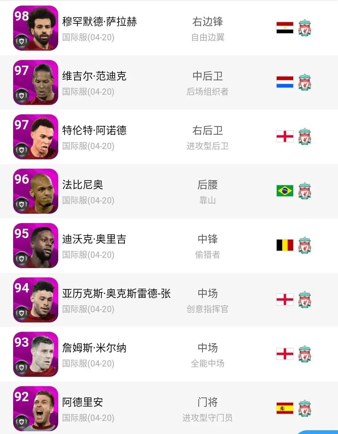 实况足球本周曼联精选评价,实况足球最新利物浦精选