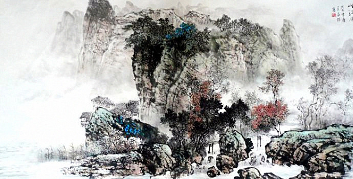 杨昌林山水画,现代水墨林溪山水画