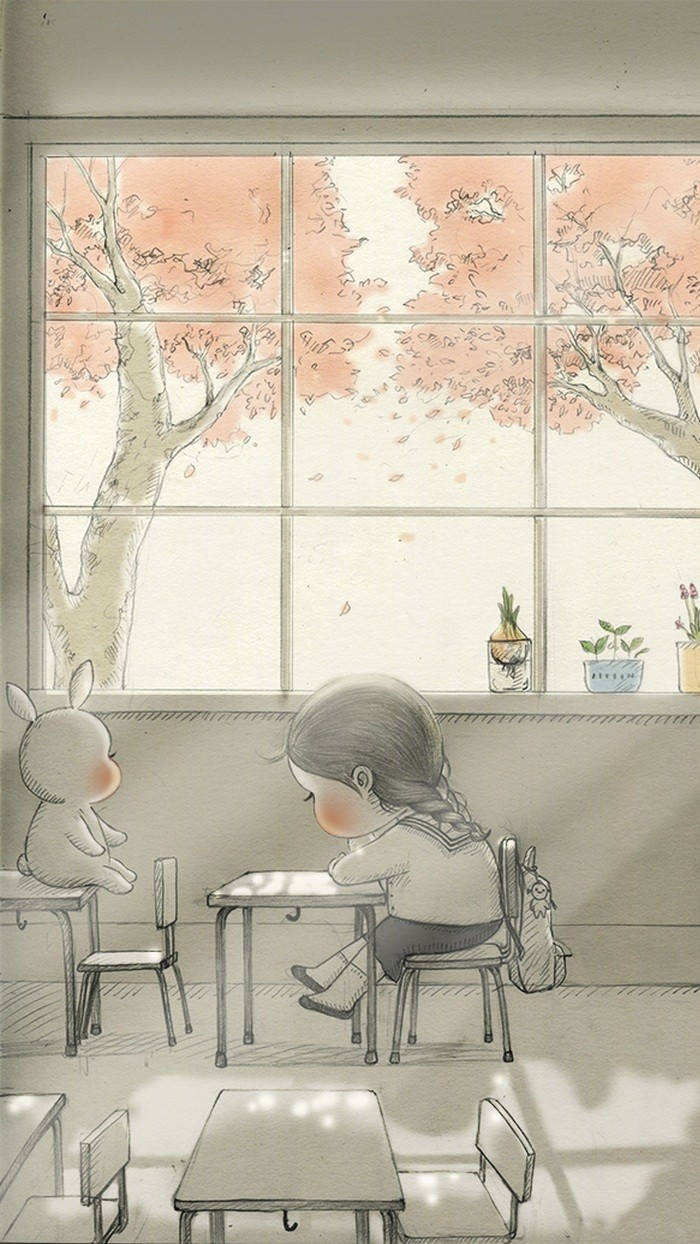 少女与兔子插画,兔子手绘创意插画