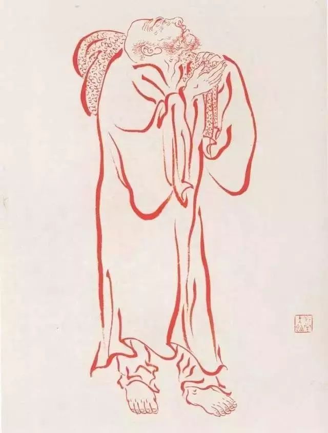 弘一法师的蓝底描金十八罗汉作品,弘一大师100万罗汉图写意