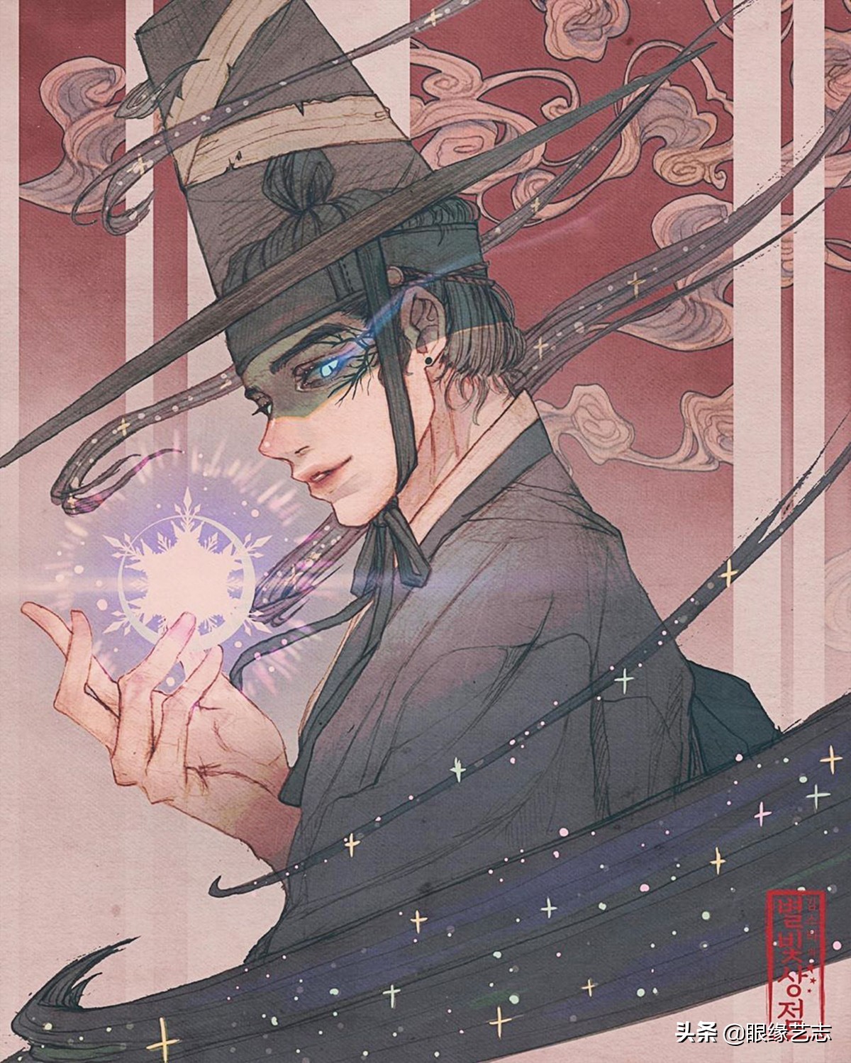 韩式穆夏风插画,韩国传统服饰插画