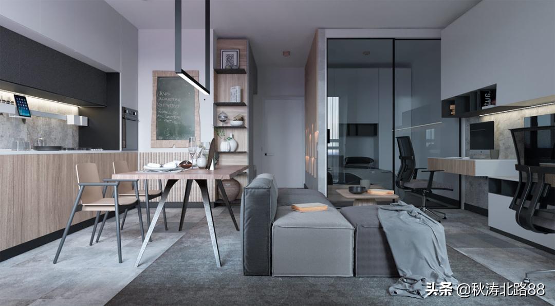 餐厅与阳台之间做个小吧台效果图,法式半开式厨房餐厅隔断吧台一体