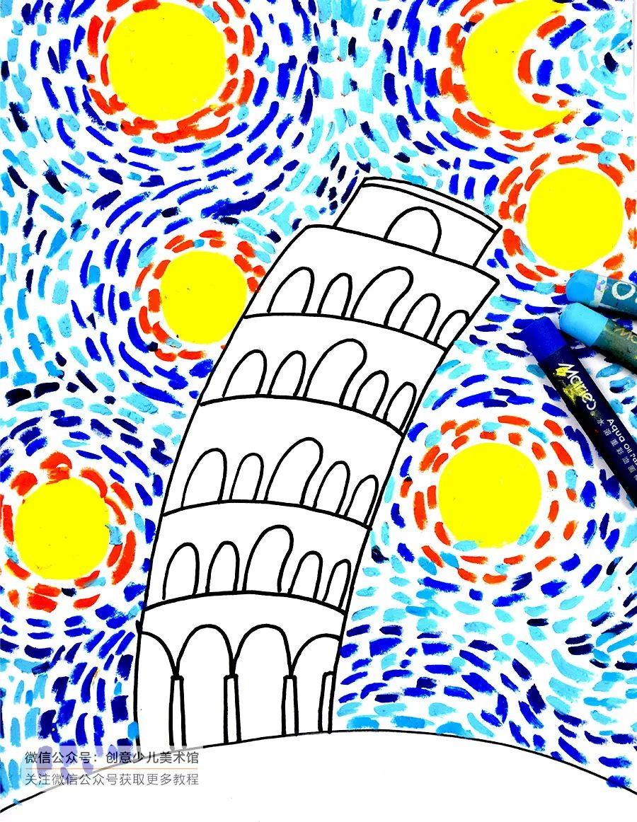 比萨斜塔立体画简单又好,意大利比萨斜塔儿童画