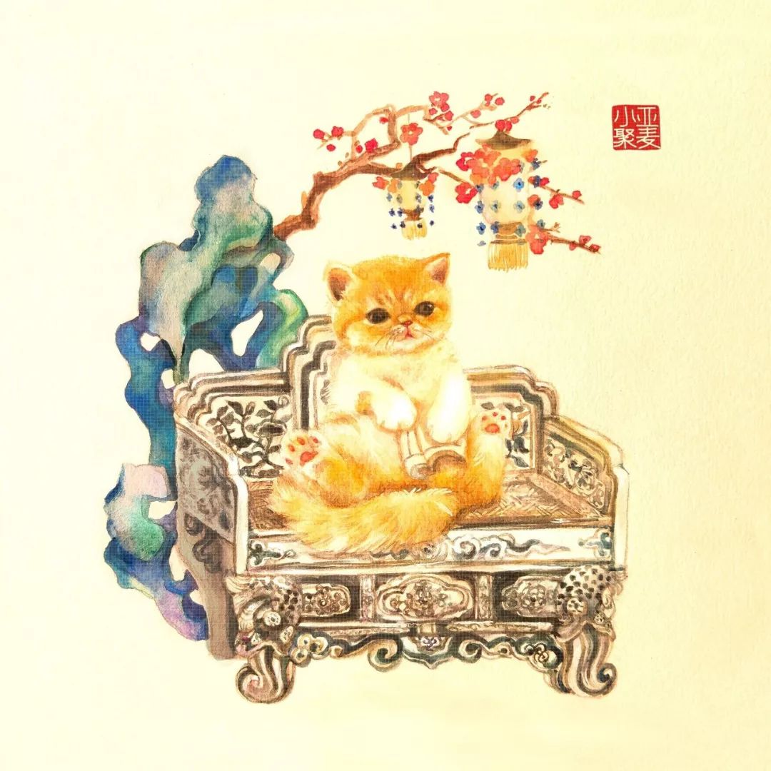 插画师笔下不同姿态的猫,一组与猫咪有关的古风插画作品