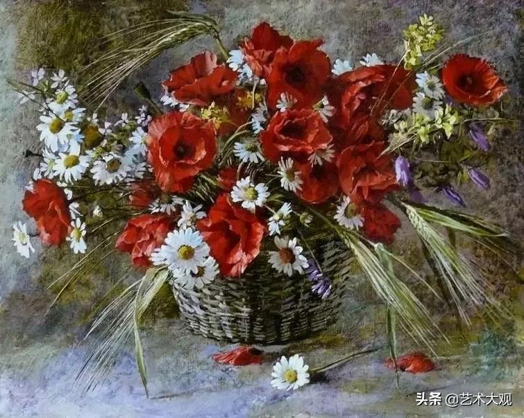 意境花卉绘画,花开无语排版