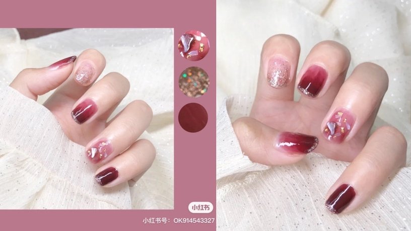 2023橘色果冻色美甲图片,冰透红显白美甲款式图片