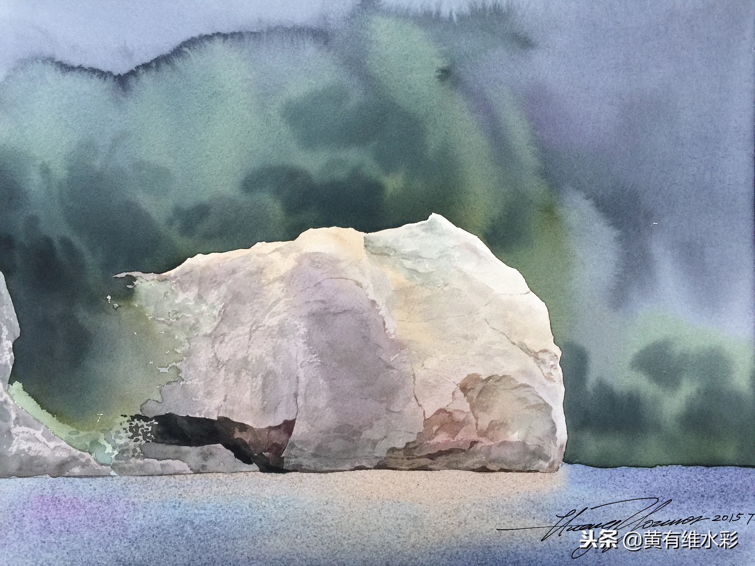 石头水彩风景画,石头水彩画入门教程视频