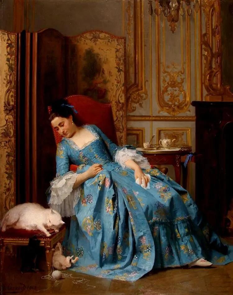 油画中的复古裙子,蓝色油画裙子