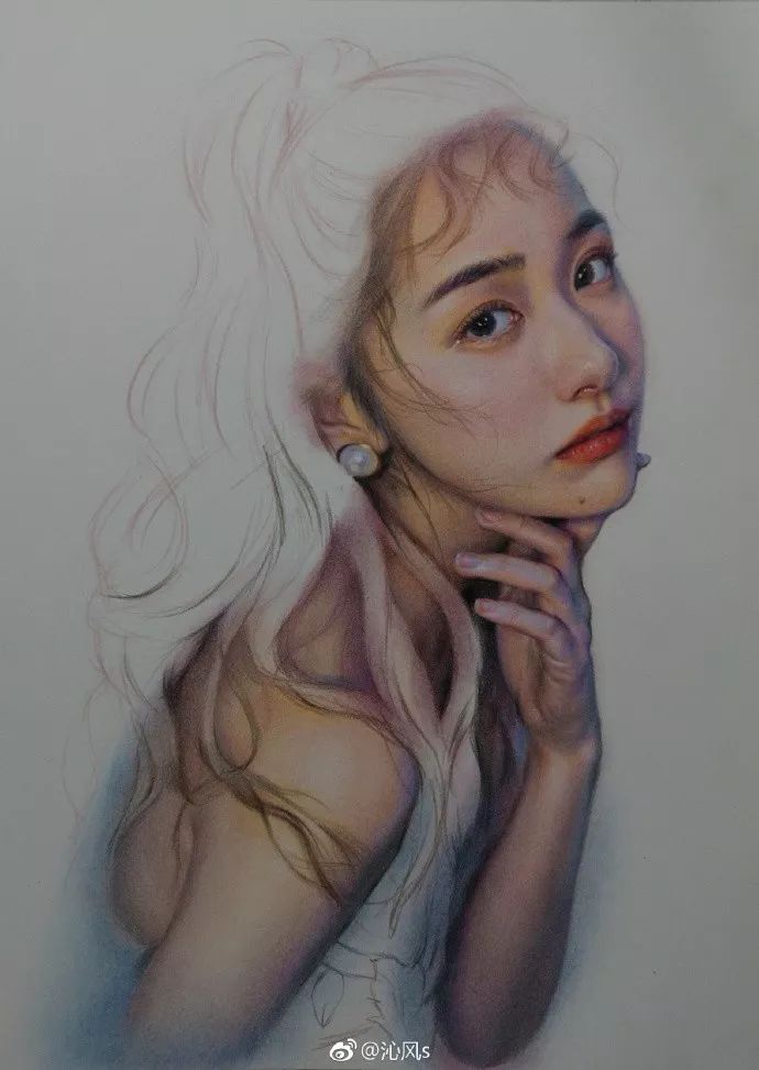 彩铅画美丽的山水画,彩铅画美人蝴蝶