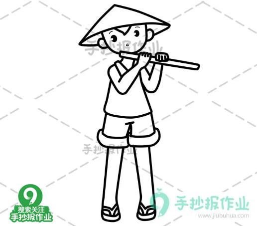 清明时节简笔画原创教程步骤,简笔画清明节牧童的画法