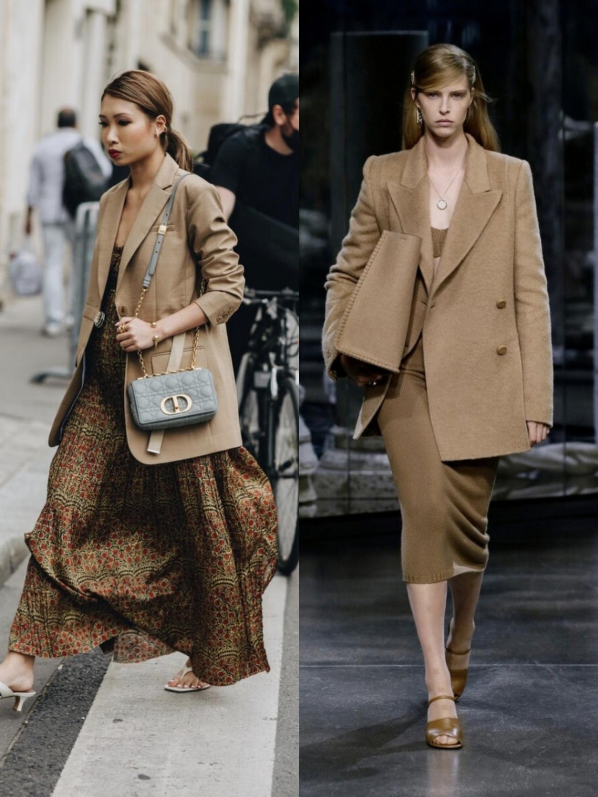 穿温暖驼色系配基础色更质感,摩卡色打底搭配驼色外套