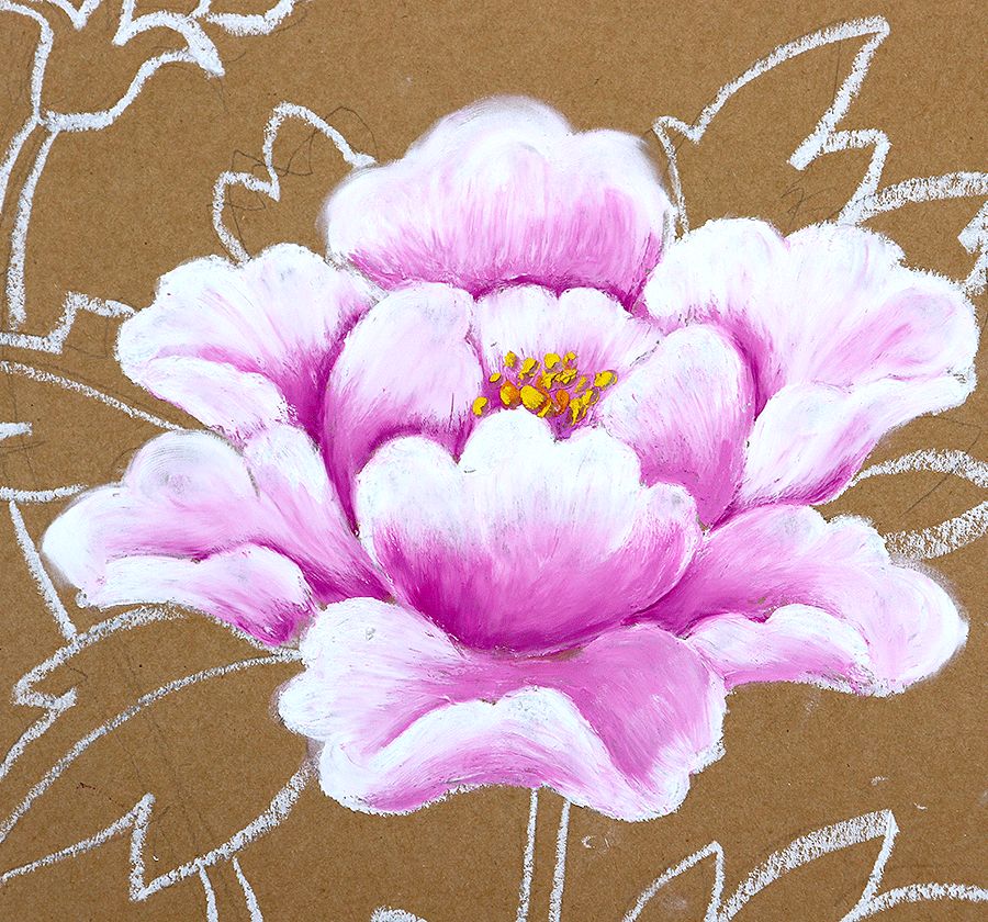 牡丹油画棒教程,油画棒立体牡丹花绘画