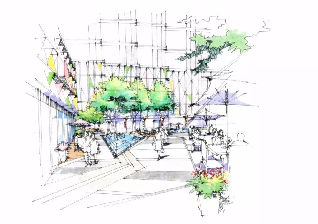 手绘效果图设计详解,干货五幅景观手绘效果图步骤图解