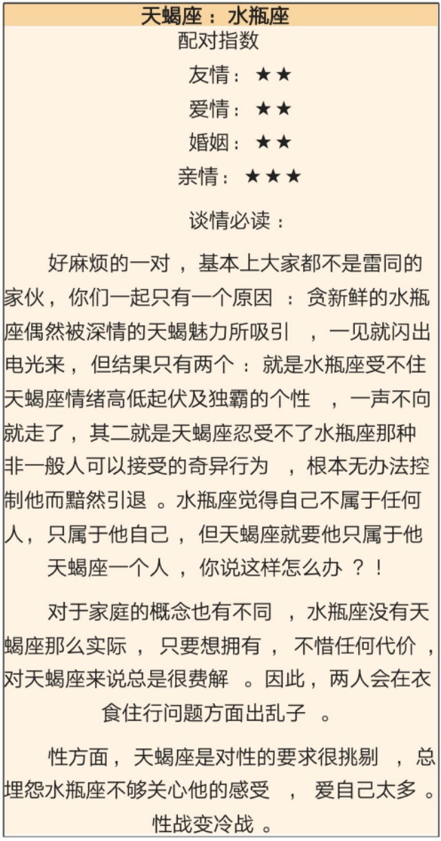 天蝎座配对，天蝎座配对指数