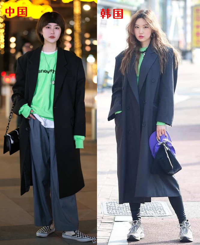 韩国大衣街拍,中国韩国街拍对比