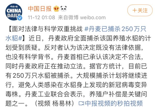 美国15000只貂死于新冠病毒，世卫组织发出这样的风险提醒