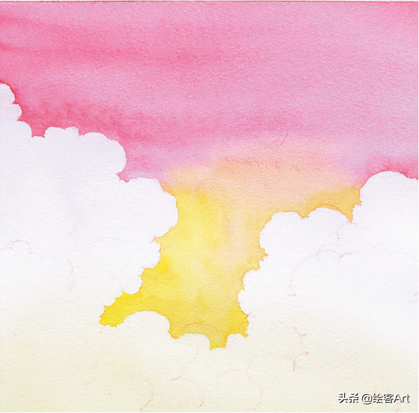 用水彩颜料画天空还有云朵,有手就能画的绘画