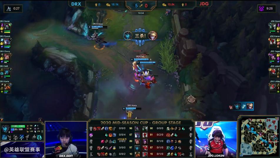 英雄联盟：Zoom铁男三杀打出气势，JDG翻盘双杀DRX，即将对阵FPX