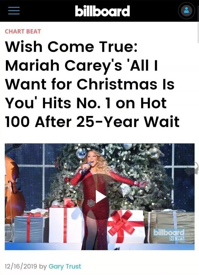 “圣诞要你命”正式登顶，49岁的MariahCarey迎来了人生的新巅峰