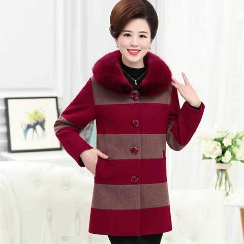 秋冬新款时尚毛呢外套爆款套装,老年人加绒加厚外套女装中长款