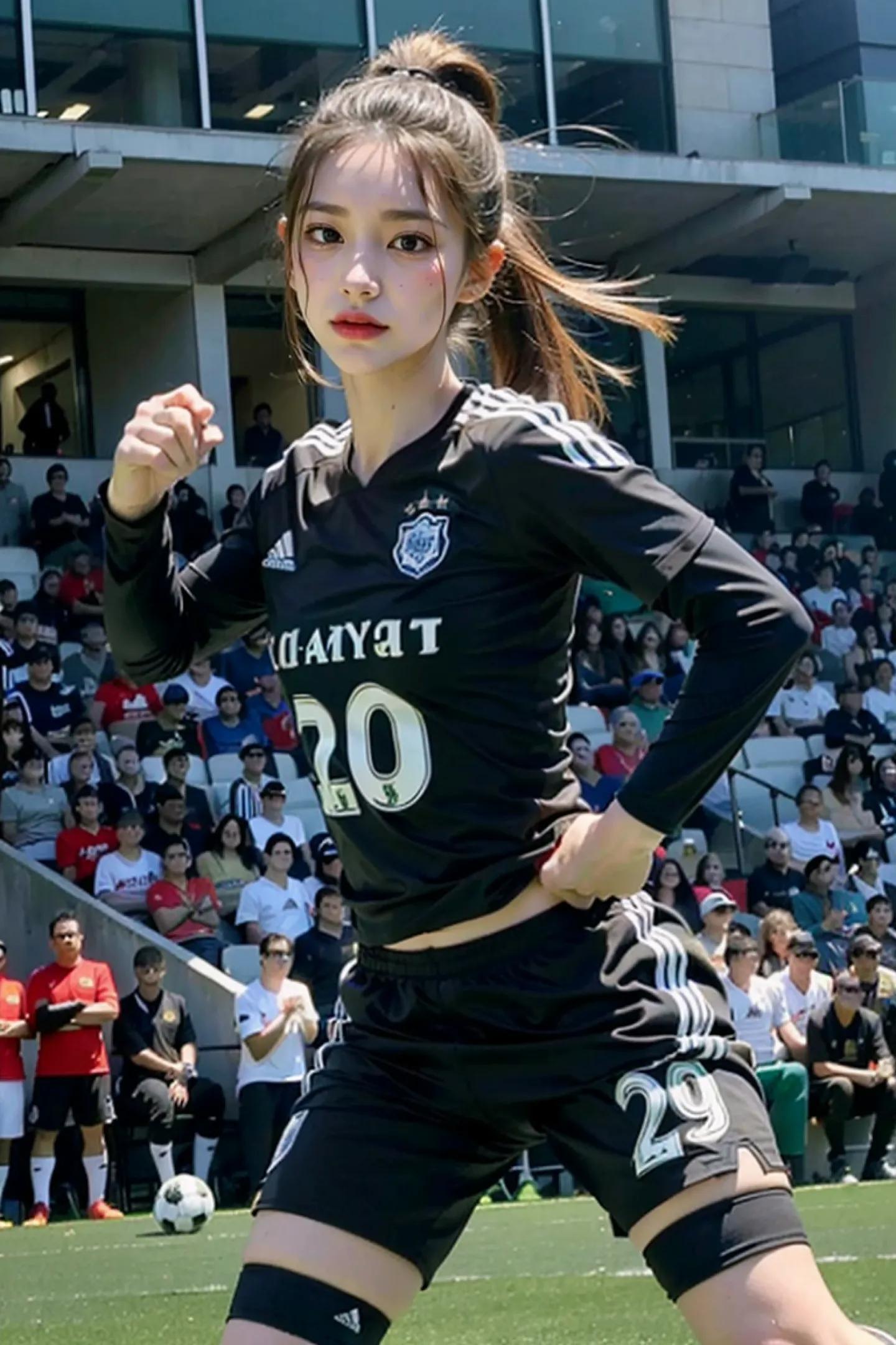 足球场上最美的女孩,足球场上踢球的女生