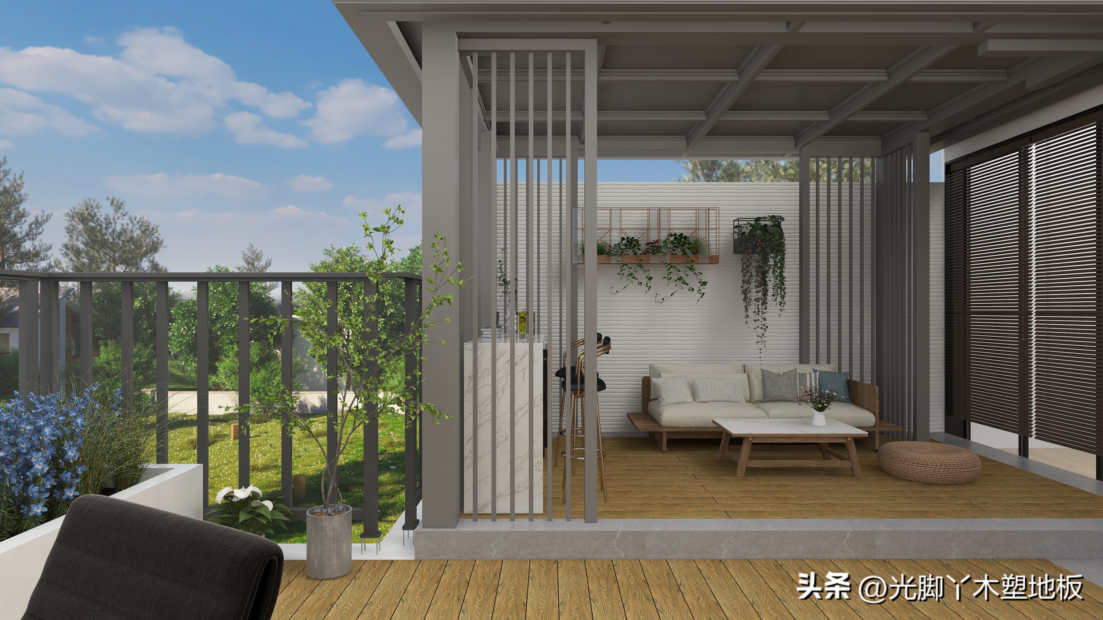 塑木地板效果图庭院,为什么别墅地面一定要用大理石