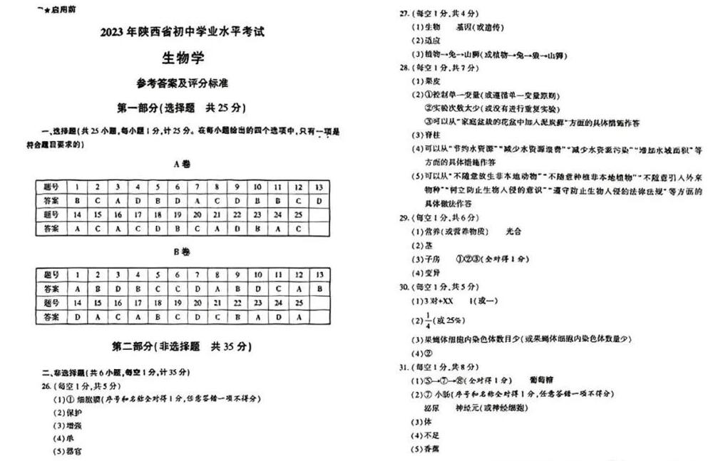 陕西2023年中考试卷及答案,2019陕西省中考试卷及答案解析
