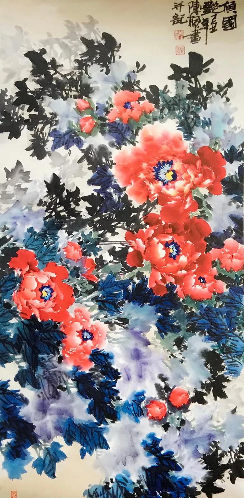 国画名家董萍写意牡丹作品精选,名家写意牡丹公鸡图片大全